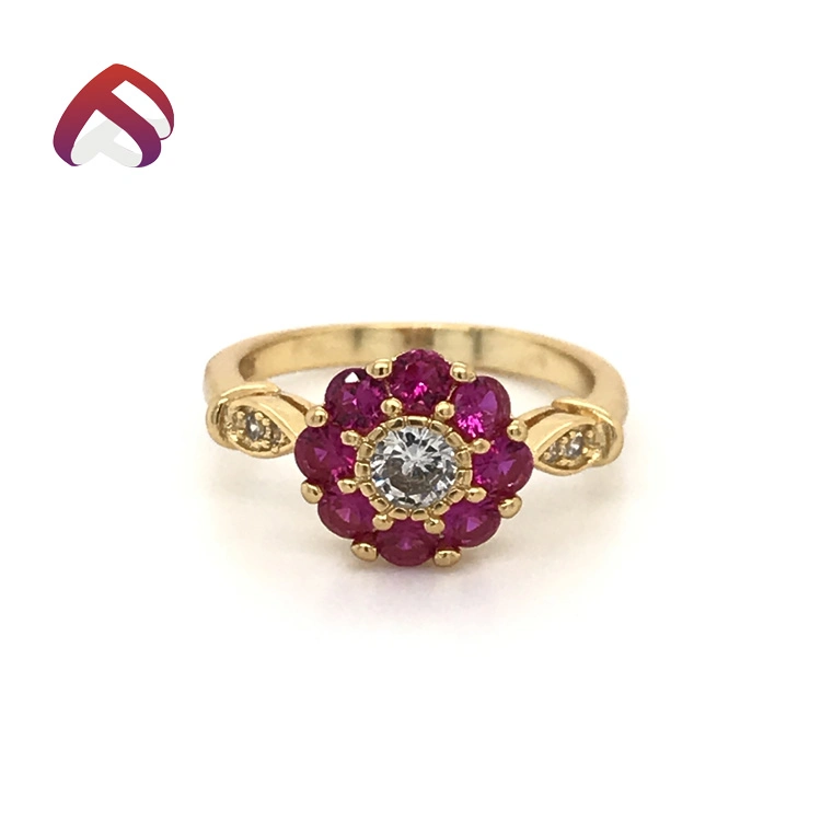 New Arrival 925 Sterling Silver Jewelry Ruby Flower Ring with White Round CZ Stone for Wedding