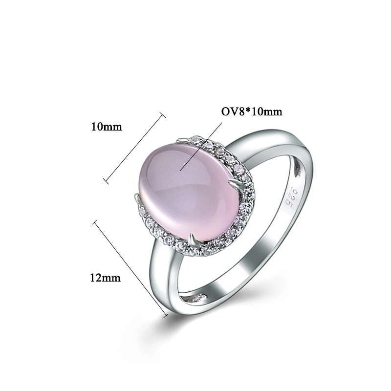 Women Costume Jewelry Simple Pink Color Chalcedony Finger Ring for Gifts