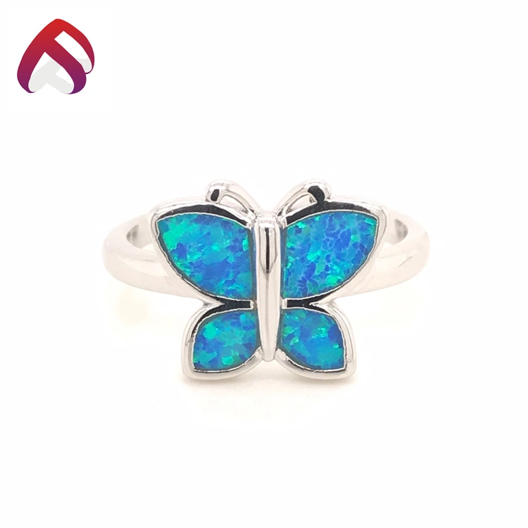 Animal Blue Opal 925 Silver Jewelry Fashion Butterfly Opal Ring for Women (RG88366)