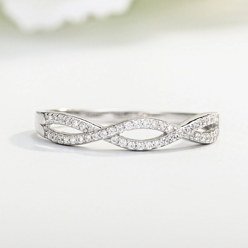 High Quality Costume Jewelry Fashion 925 Silver CZ Stone Twisted Ring for Wholesale