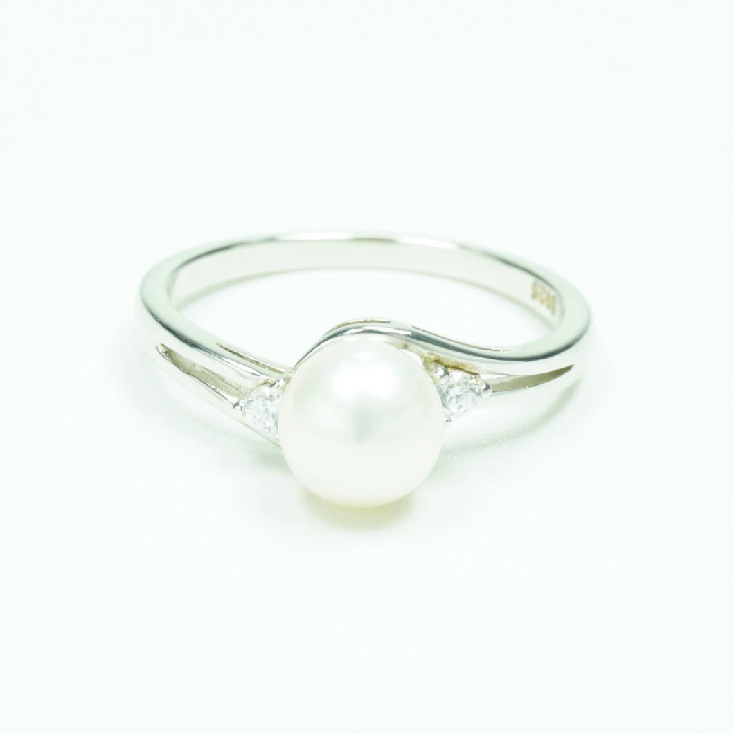 Unique Fashion Sterling Silver Jewelry Wedding Ring with Pearl