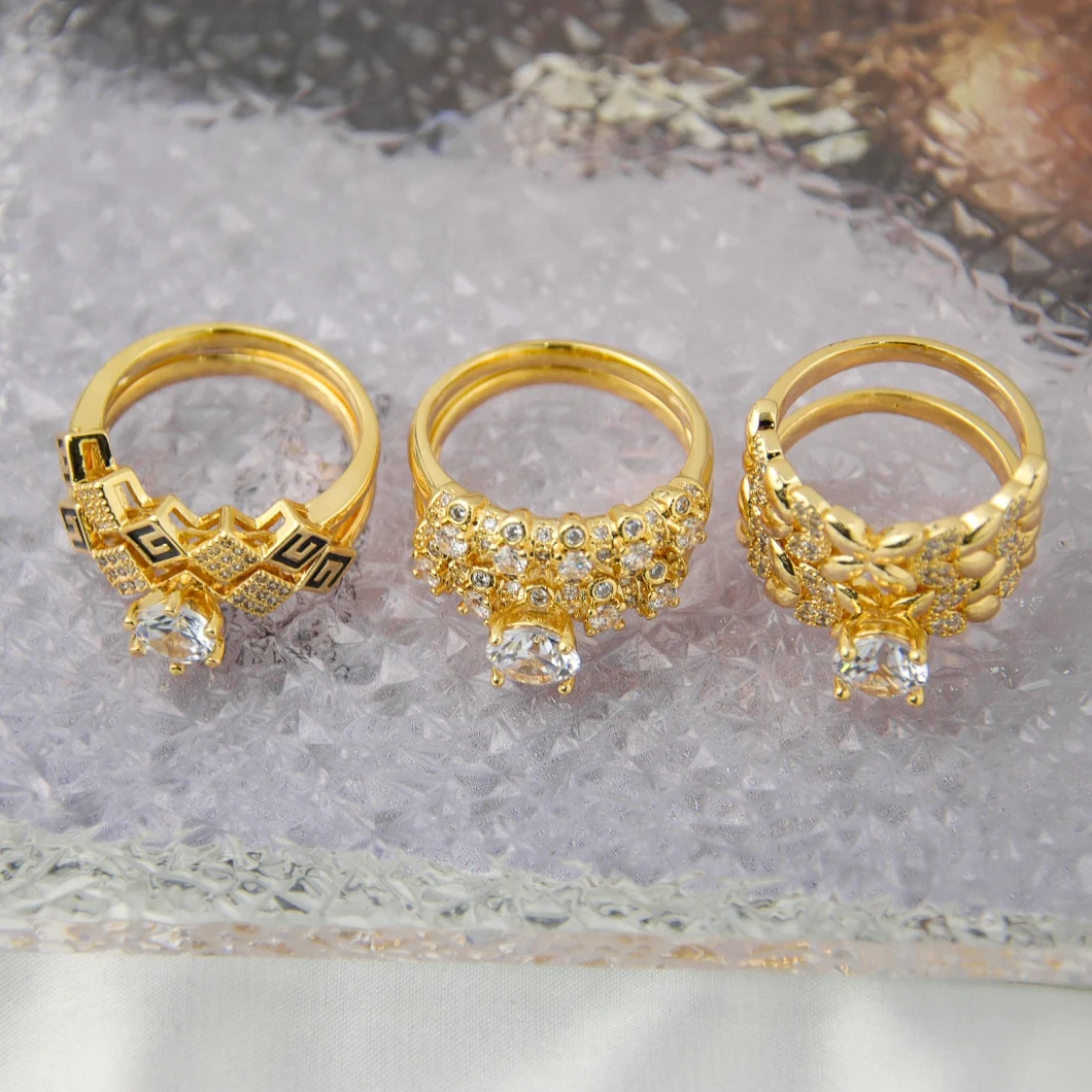 Hot Sale Wedding Gold 18K Couple Engagement Zirconia Pave Rings