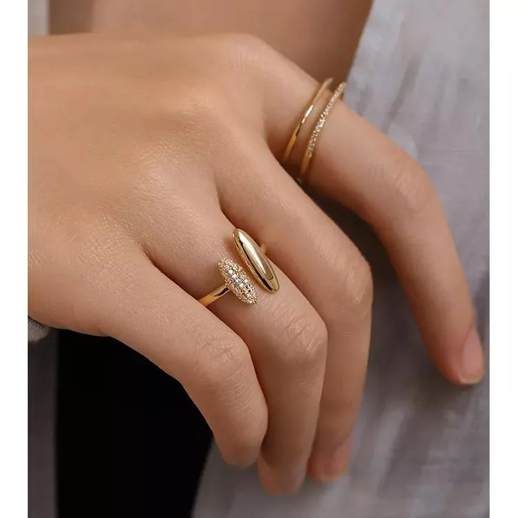 Shiny Cubic Zircon Rings Gold Plated Thin Open Adjustable Ring