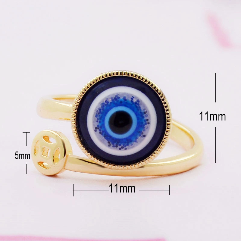 Personalized 18K Gold Plated Blue CZ Crystal Eye Finger Ring Open Adjustable Zirconia Evil Eyes Ring