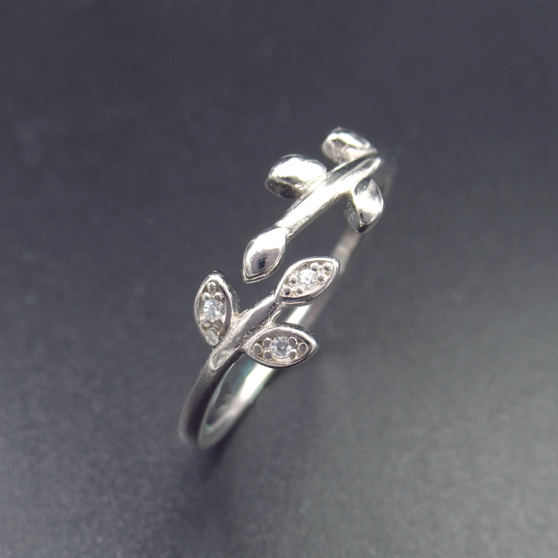 Olive Branch Shape 925 Sterling Silver Jewelry Adjustable Ring for Girl