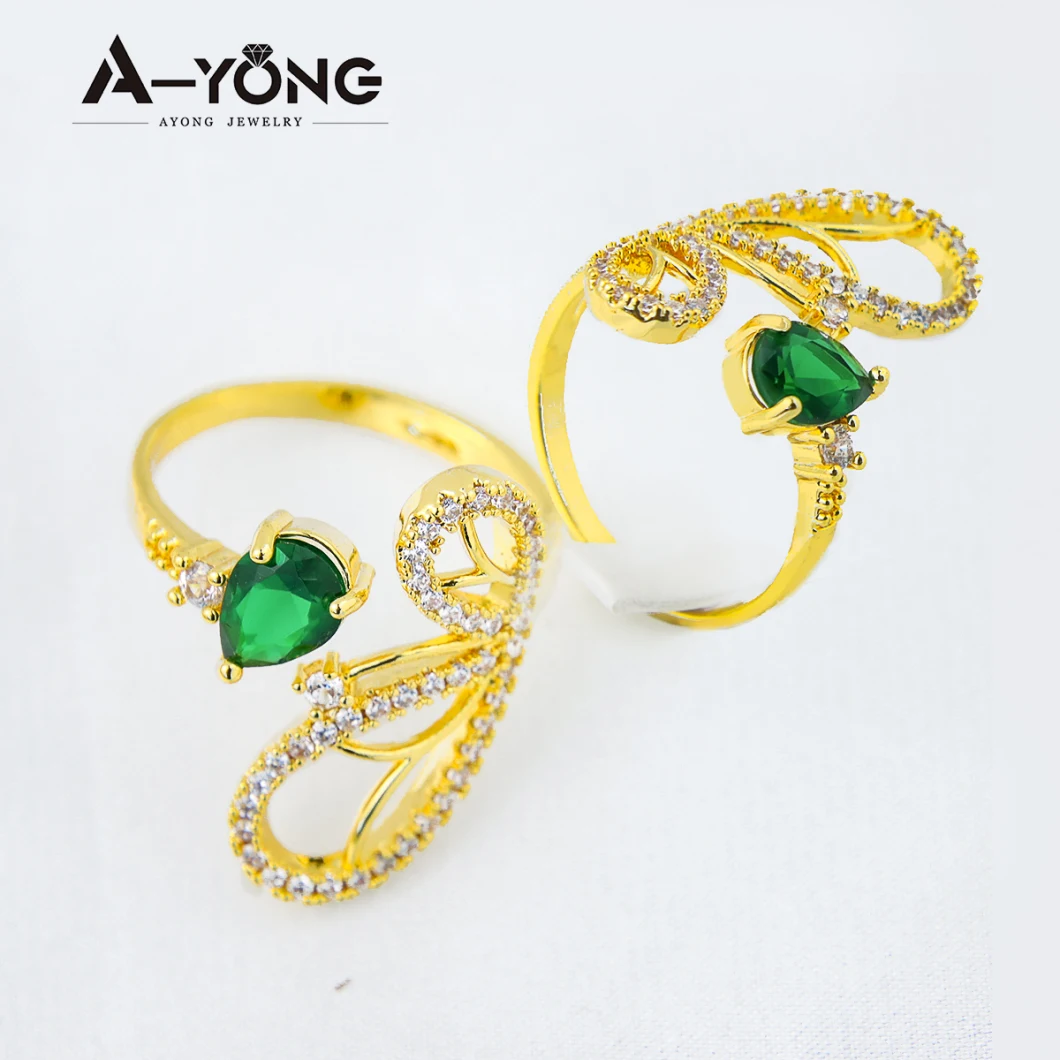 Hot Sale Ladies Color Stone Opening Adjustable Zirconia Pave Ring 18K Gold Plated Ring