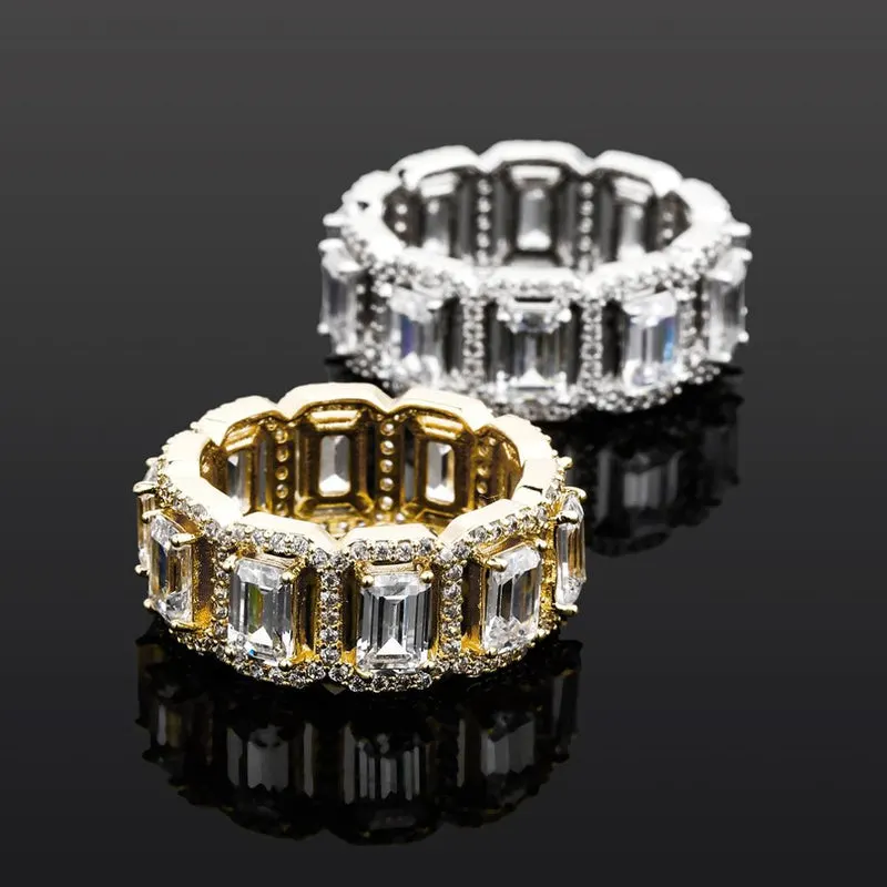 Wholesale Gold Plated Three Row Paved Wedding Full Eternity Band 3 Circles Moissanite Band Ring