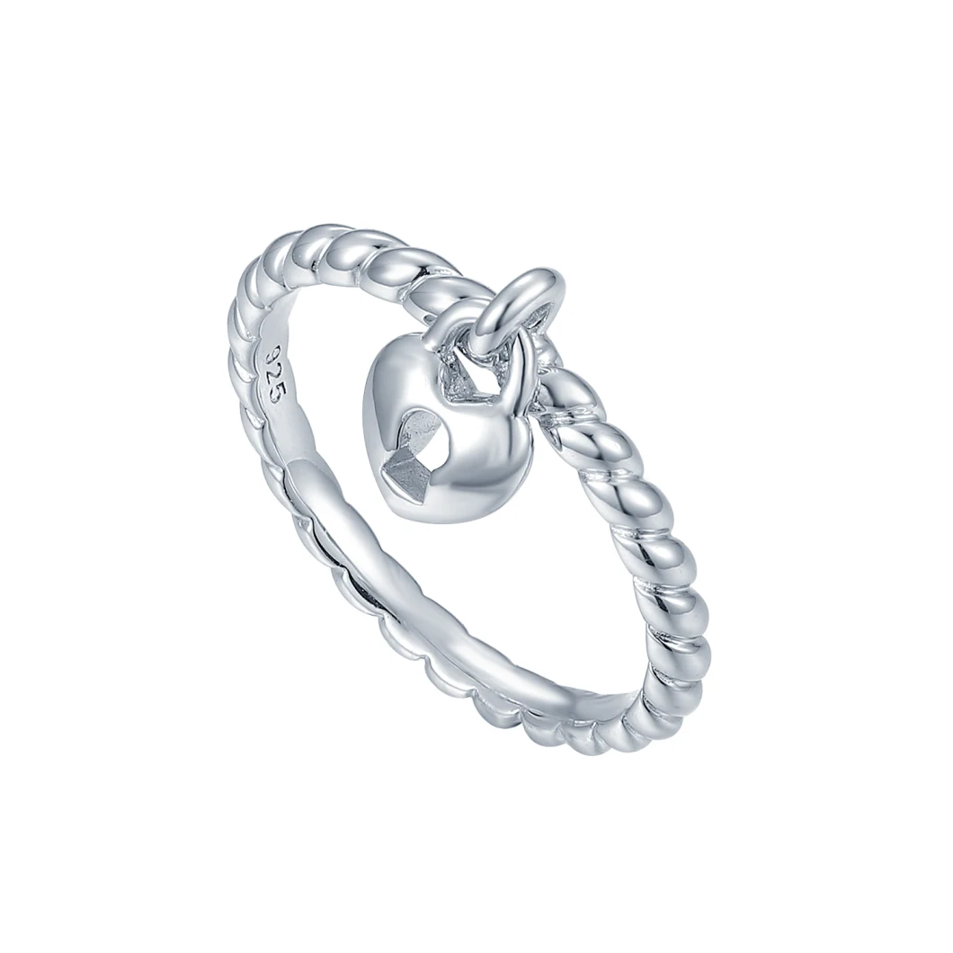 Hot Sale Lady′s String Pattern 925 Sterling Silver Ring with Heart Charm
