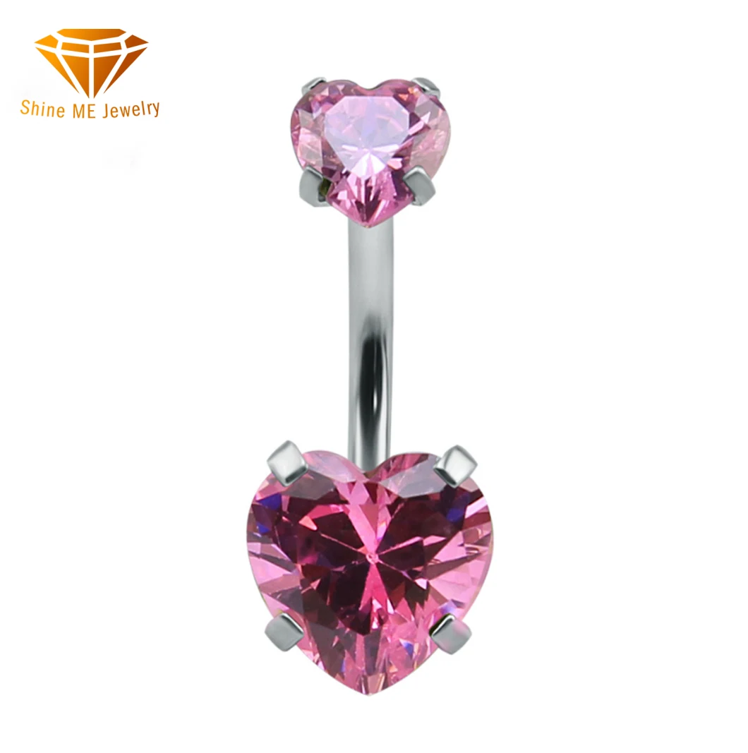 Factory Direct Fashion Jewelry Surgical Stainless Steel Personality Heart-Shaped Belly Button Ring Double Love Zircon Belly Button Nail Umbilical Ring Ssp005