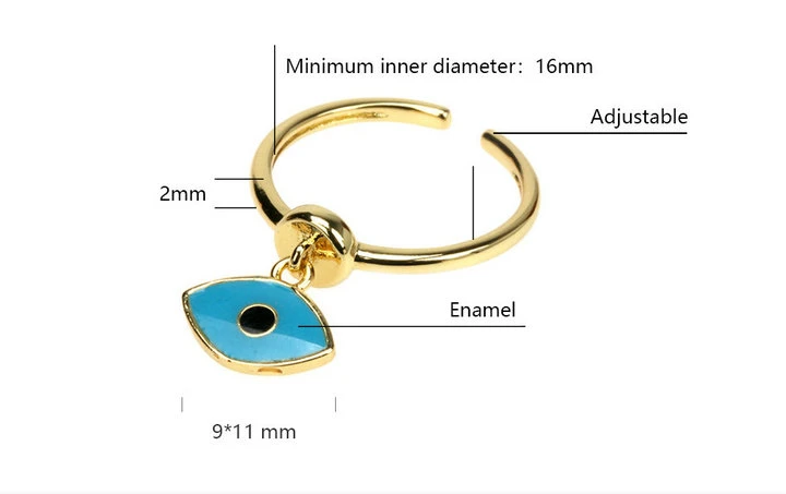 Girls Style Creative Multi Colors Evil Eyes Ring Woman′ S Copper Gold Plated Exquisite Adjustable Candy Colors Rings Customized Hand Ornament Enamel Ring