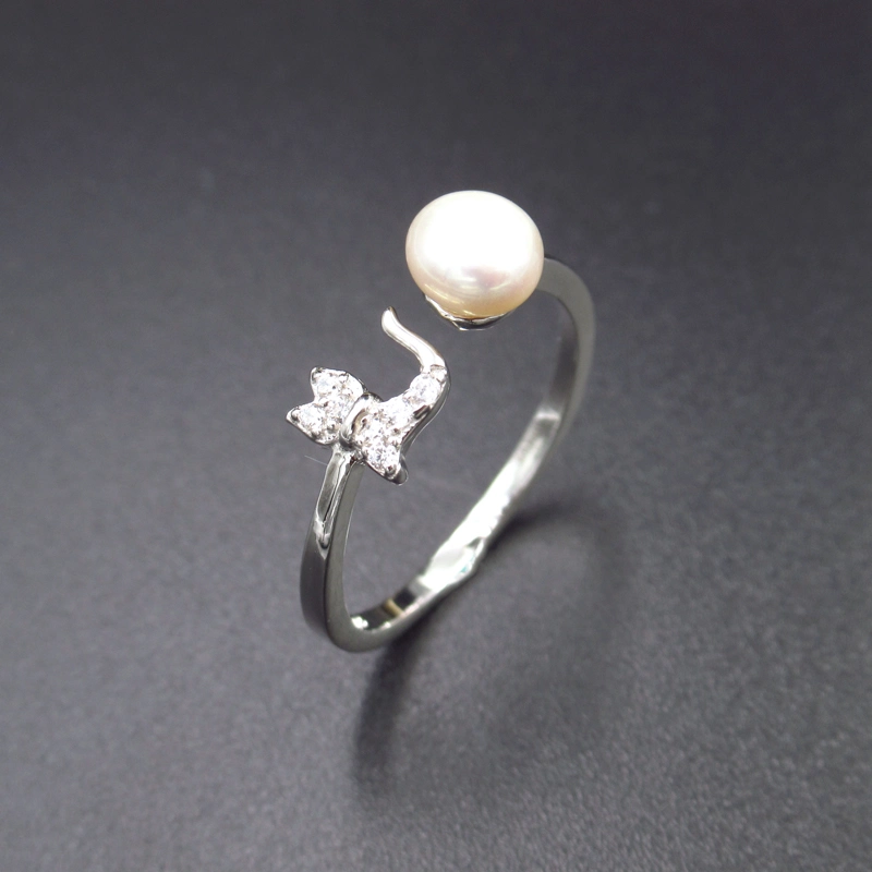 Simple Adorable Cat Shaped Natural Pearl Ring for Kids