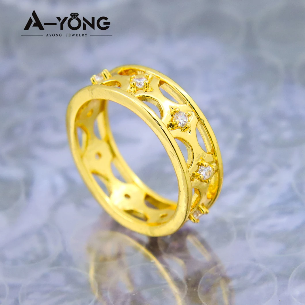 Wholesale Charms Copper Hollow out Linked Finger 24K Gold Jewelry Zircon Rings Women