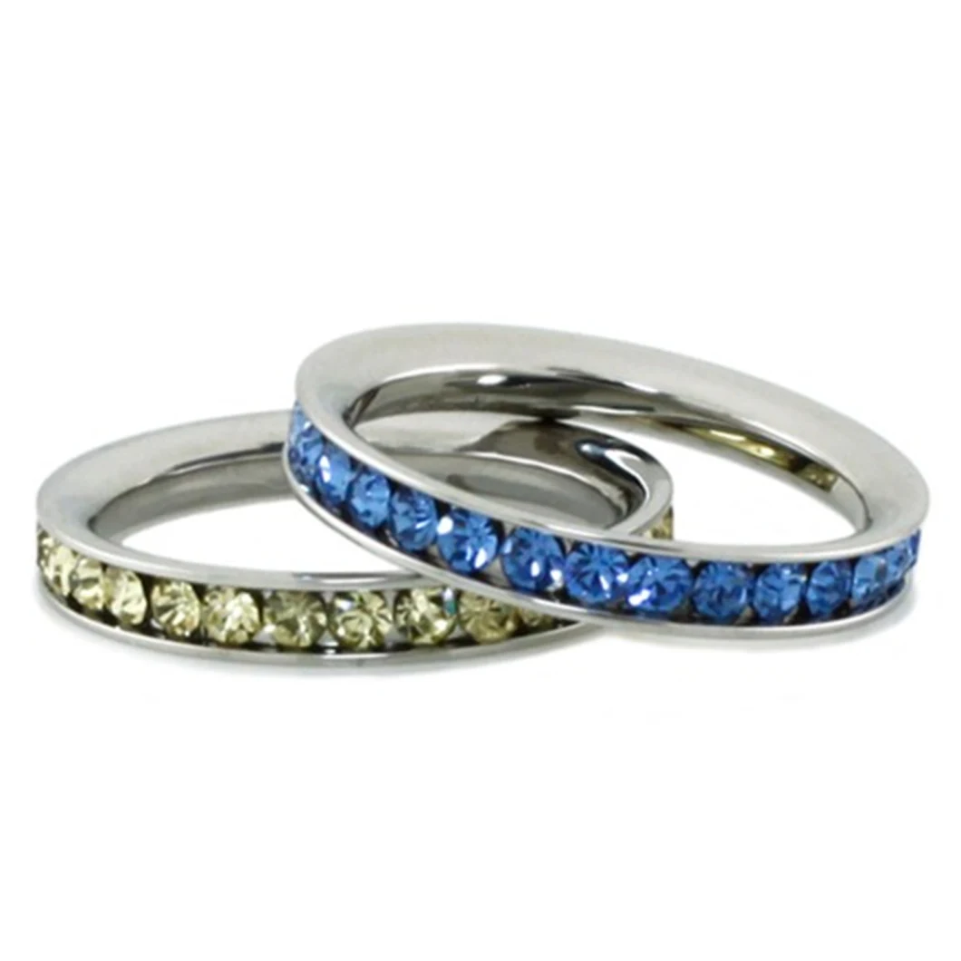 Stainless Steel Stackable Rings with Eternity Blue Sapphire & Citrine Crystal