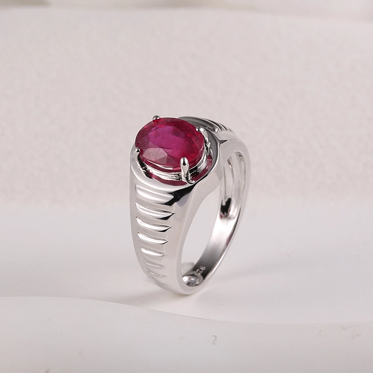 925 Silver Fashion Style Fine Jewellery Factory Wholesale Men′s Jewelry Charm Red CZ Diamond Rhodium Plated Elegant Ring