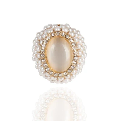 Bague Ovale Perle Diamant Blanc Jade Or Rose
