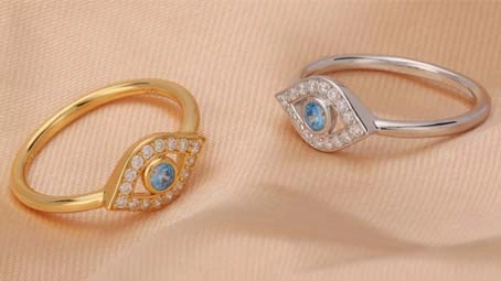 925 Sterling Silver Bisuteria Moyen-Orient Bijoux Plaqué Or Bleu Mauvais Yeux Talisman Pendentifs Bague pour Femme