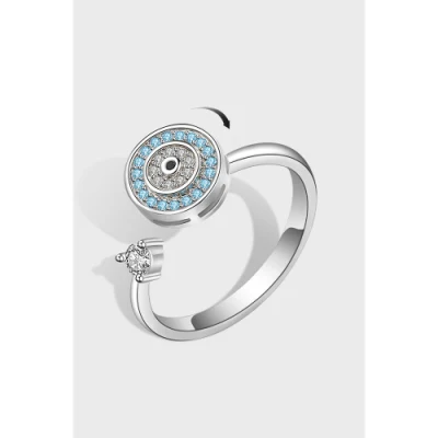 Bleu mauvais œil rotatif anneau ouverture réglable créatif Anti anxiété réduire la pression Zircon femmes hommes adolescents bijoux anneaux