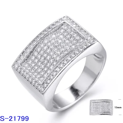 925 Sterling Silver Hip Hop Pop Fashion Jewelry Micro Pave CZ Ring pour homme