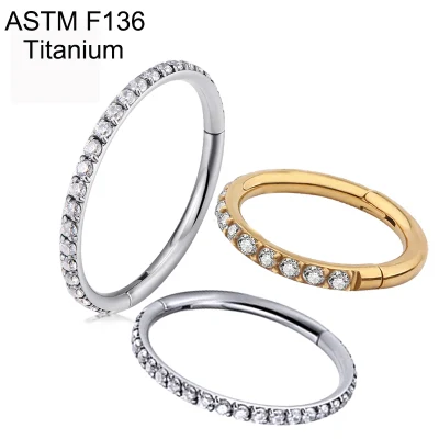 Gzn ASTM F-136 Titanium Piercing Hot Jewelry Hinged Segment Hoop Ring avec CZ Pave Nose Septum Clicker Cartilage Earring Jewellry Wholesale Design