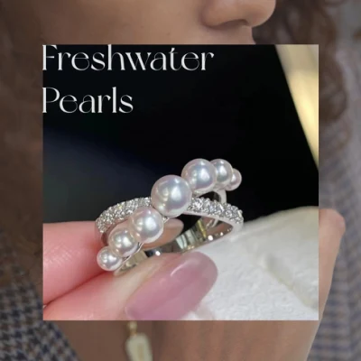 Perle d'eau douce naturelle 925 bague en argent bijoux femmes haut de gamme plaqué or 18 carats bijoux de fiançailles en gros élégant anneaux de luxe