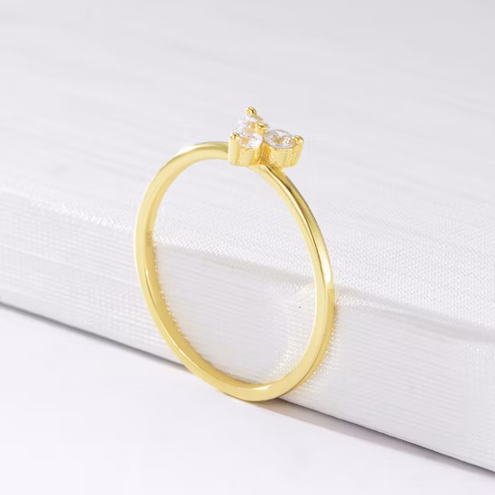 Plaqué or 925 bijoux en argent femmes Simple trois CZ cubique zircone fleur éternité bagues de fiançailles vendeur usine