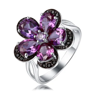 925 Silver & CZ Flower Design Ring Fashion Bijoux personnalisés Bijoux