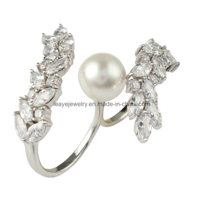 Bijoux en diamant de mode Bague à deux doigts avec perle de coquillage pour femmes Bijoux en argent 925