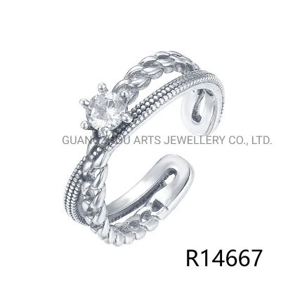 Hot Sale 925 Sterling Silver Fashion Cross Multi Chain Sparkling Clear CZ Finger Ring