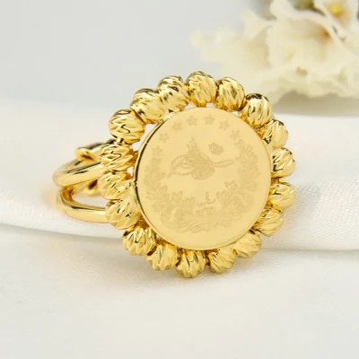 Dernière arrivée bijoux de pièce de monnaie bague turque bagues de pièce d'or réglables pour les femmes