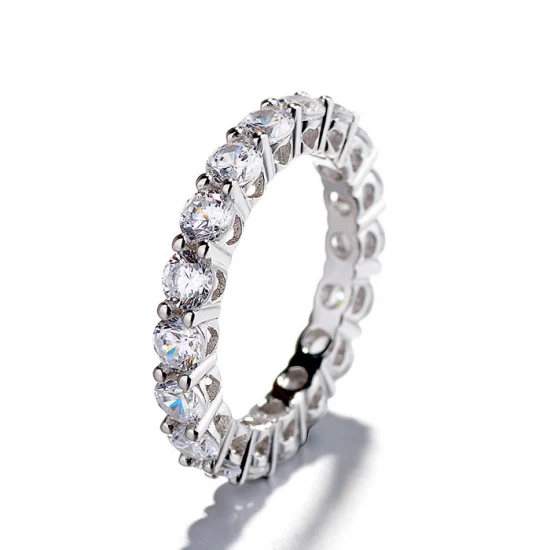 Bijoux de bande de bague de mariage en argent 925, bague en diamant taille ronde, bague d'éternité unique pour fille